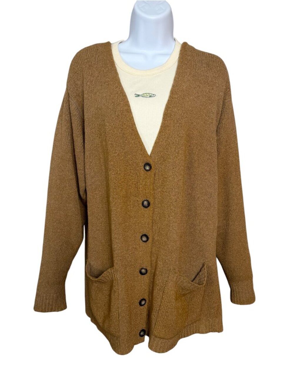 VTG Lizsport Claiborne Size S Camel Knit Cardigan